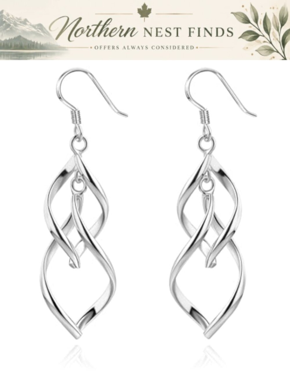 Silver Double Twist Drop Earrings Hypoallergenic Dangle